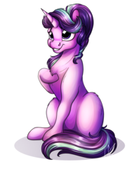 Size: 3000x4000 | Tagged: safe, artist:lupiarts, starlight glimmer, pony, unicorn, g4, chest fluff, cute, female, glimmerbetes, mare, simple background, sitting, smiling, solo, transparent background