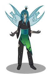 Size: 1018x1556 | Tagged: safe, alternate version, artist:deroach, derpibooru exclusive, queen chrysalis, changeling, changeling queen, human, equestria project humanized, g4, fanfic, fanfic art, fangs, female, humanized, simple background, solo, transparent background, winged humanization, wings