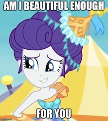 Size: 500x563 | Tagged: safe, edit, edited screencap, screencap, rarity, equestria girls, equestria girls series, g4, rollercoaster of friendship, bare shoulders, beautiful, bronybait, carousel dress, cropped, cute, female, image macro, meme, solo, talking to viewer, yes