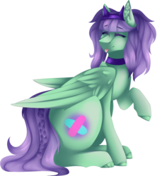 Size: 2322x2611 | Tagged: safe, artist:mauuwde, oc, oc only, oc:pastel rave, pegasus, pony, female, folded wings, high res, mare, simple background, sitting, solo, tongue out, transparent background