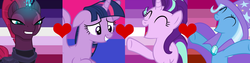 Size: 2000x500 | Tagged: safe, artist:prideponies, starlight glimmer, tempest shadow, trixie, twilight sparkle, alicorn, pony, g4, my little pony: the movie, bilight sparkle, bisexual pride flag, bisexuality, female, femme lesbian, femme lesbian pride flag, floppy ears, girly girl, lesbian, lesbian pride flag, lgbt, lgbt headcanon, moon lesbian, moon lesbian pride flag, polyamory, pride, pride flag, sexuality headcanon, ship:startrix, ship:tempestlight, ship:twistarlight, shipping, shipping domino, twilight sparkle (alicorn)