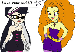 Size: 2349x1605 | Tagged: artist needed, safe, adagio dazzle, equestria girls, g4, callie, clothes, crossover, dialogue, duo, duo female, female, simple background, splatoon, white background
