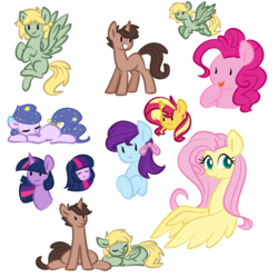 Size: 1000x1000 | Tagged: safe, artist:chautung, fluttershy, pinkie pie, sunset shimmer, twilight sparkle, oc, equestria girls, g4, cute, diapinkes, doodle, eyes closed, ocbetes, shimmerbetes, sleeping, twiabetes