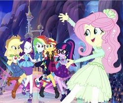 Size: 1370x1148 | Tagged: dead source, safe, artist:php77, editor:php77, applejack, fluttershy, rainbow dash, rarity, sci-twi, sunset shimmer, twilight sparkle, equestria girls, g4, my little pony equestria girls: better together, so much more to me, canterlot, converse, shoes, wallpaper