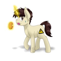 Size: 1500x1500 | Tagged: safe, artist:midnightfire1222, oc, oc only, oc:faulty circuit, pony, unicorn, donut, food, male, simple background, solo, stallion, sweat, white background