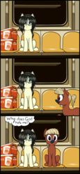 Size: 1120x2430 | Tagged: safe, artist:easydays, oc, oc only, oc:floor bored, earth pony, pony, comic, cup noodles, duo, female, mare, relatable, sitting, socially awkward, thought bubble