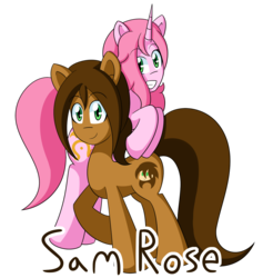 Size: 1402x1482 | Tagged: safe, artist:jake heritagu, oc, oc only, oc:rose, oc:sam rose, earth pony, pony, unicorn, simple background, transparent background