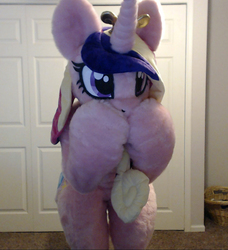 Size: 983x1080 | Tagged: safe, artist:qtpony, princess cadance, g4, bent over, fursuit, irl, mouth hold, photo