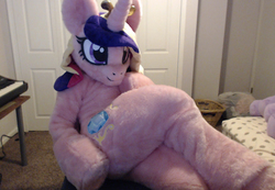 Size: 1550x1073 | Tagged: safe, artist:qtpony, princess cadance, g4, fursuit, irl, lying down, on side, photo, sitting