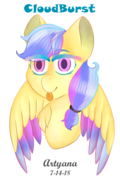 Size: 996x1468 | Tagged: safe, artist:artyanas-workshop, pegasus, pony, amino, bust, simple background, solo, tongue out, white background
