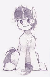 Size: 1045x1608 | Tagged: safe, artist:lispp, oc, oc only, pony, unicorn, chest fluff, gift art, monochrome, pencil drawing, simple background, sketch, solo, traditional art, white background