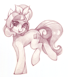 Size: 1366x1546 | Tagged: safe, artist:lispp, oc, oc only, earth pony, pony, bow, female, gift art, hair bow, mare, pencil drawing, simple background, sketch, solo, traditional art, white background