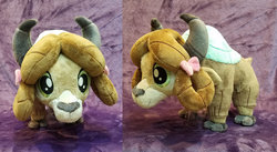 Size: 1024x562 | Tagged: safe, artist:plushypuppy, yona, yak, g4, bow, female, irl, photo, plushie, solo, standing