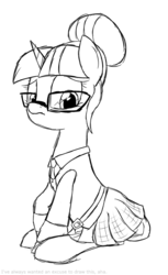 Size: 616x1006 | Tagged: safe, artist:moonatik, sci-twi, twilight sparkle, pony, unicorn, equestria girls, g4, 30 minute art challenge, clothes, crystal prep academy uniform, equestria girls ponified, female, glasses, hair bun, pleated skirt, ponified, school uniform, skirt, solo, unicorn sci-twi