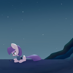 Size: 2000x2000 | Tagged: safe, artist:swerve-art, boulder (g4), maud pie, g4, clothes, dark, dress, high res, night, sitting