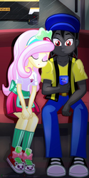 Size: 1080x2160 | Tagged: safe, artist:dieart77, fluttershy, oc, equestria girls, g4, canon x oc, cellphone, clothes, commission, converse, eyes closed, pants, phone, shoes, sitting, smartphone, sneakers