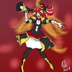 Size: 1024x1024 | Tagged: safe, artist:goldhajik, sunset shimmer, equestria girls, g4, alternate clothes, alternate hairstyle, female, solo, yugioh card, yugioh card maker