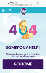 Size: 720x1142 | Tagged: safe, applejack, android, g4, 404, error, hasbro, http status code, website