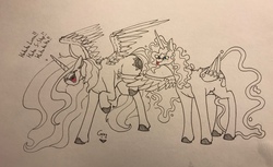 Size: 1280x783 | Tagged: safe, artist:greyscaleart, princess celestia, princess luna, pony, g4, duo, female, freckles, greyscaleart is trying to murder us, laughing, mare, partial color, royal sisters, sisters, sketch, tickling, tongue out, traditional art