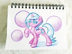 Size: 3310x2508 | Tagged: safe, artist:shoeunit, oc, oc only, oc:fizzy pop, pony, unicorn, colored pencil drawing, female, high res, mare, solo, traditional art
