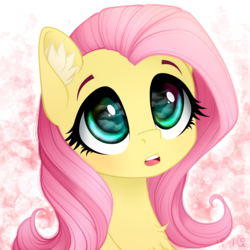 Size: 2000x2000 | Tagged: dead source, safe, artist:vird-gi, fluttershy, pony, g4, bust, chest fluff, cute, ear fluff, eye reflection, female, high res, mare, open mouth, reflection, shyabetes, solo