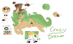Size: 4800x2939 | Tagged: safe, artist:kimyowolf, oc, oc only, oc:crazy dream, pony, unicorn, eye clipping through hair, female, hat, mare, party horn, reference sheet, simple background, solo, top hat, transparent background, wingding eyes