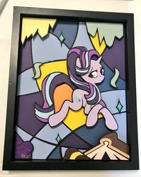 Size: 1634x2048 | Tagged: safe, artist:the-paper-pony, starlight glimmer, pony, unicorn, g4, female, frame, shadowbox, solo, stained glass