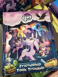 Size: 768x1024 | Tagged: safe, artist:amy mchugh, angel bunny, fluttershy, pinkie pie, rainbow dash, spike, starlight glimmer, tank, twilight sparkle, alicorn, earth pony, pegasus, pony, unicorn, every little thing she does, friendship task trouble, g4, official, book, fiducia compellia, flood, merchandise, mind control, twilight sparkle (alicorn)