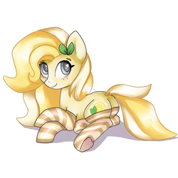 Size: 2000x2000 | Tagged: safe, alternate version, artist:rosefluffdraws, oc, oc only, oc:radler, earth pony, pony, clothes, cute, cutie mark, female, heart eyes, high res, mare, prone, socks, solo, striped socks, wingding eyes