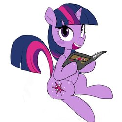 Size: 1000x1000 | Tagged: safe, artist:baigak, twilight sparkle, pony, unicorn, g4, book, female, mare, simple background, solo, unicorn twilight, white background