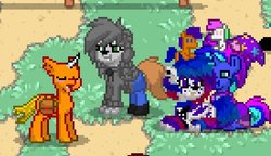 Size: 551x317 | Tagged: safe, oc, oc:astral moonlight, oc:drunknugly, oc:nightshade (furry), oc:sky the galaxy wolf, coyote, pony, wolf, pony town, furry, nothing to see here, random