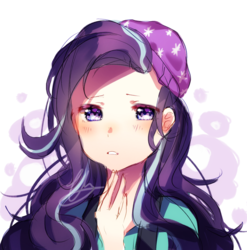 Size: 1839x1859 | Tagged: safe, artist:janineuy09, starlight glimmer, human, equestria girls, g4, anime, beanie, blushing, female, hat, humanized, light skin, solo