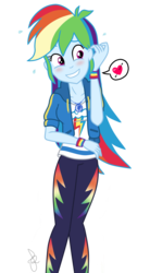 Size: 720x1300 | Tagged: safe, artist:ilaria122, rainbow dash, equestria girls, equestria girls series, blushing, clothes, crush, cute, dashabetes, embarrassed, geode of super speed, grin, heart, magical geodes, nervous, nervous grin, pants, shirt, simple background, smiling, sweatshirt, t-shirt, transparent background, wristband