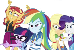 Size: 1587x1059 | Tagged: safe, artist:php77, editor:php77, applejack, rainbow dash, rarity, sci-twi, sunset shimmer, twilight sparkle, equestria girls, equestria girls specials, g4, my little pony equestria girls: better together, my little pony equestria girls: rollercoaster of friendship, crossed arms, finger gun, geode of empathy, geode of super speed, geode of super strength, magical geodes, simple background, transparent background