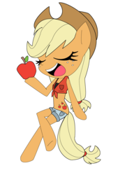Size: 2550x3510 | Tagged: safe, artist:ghostydevin, artist:icicle-niceicle-1517, color edit, edit, applejack, earth pony, anthro, g4, alternative cutie mark placement, apple, applejack's hat, clothes, colored, cowboy hat, daisy dukes, female, food, freckles, hat, high res, mare, midriff, open mouth, shorts, simple background, solo, white background