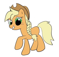 Size: 650x637 | Tagged: safe, artist:icicle-niceicle-1517, artist:pavagat, color edit, edit, applejack, earth pony, pony, g4, alternate hairstyle, applejack's hat, braid, braided ponytail, colored, cowboy hat, female, freckles, hat, mare, ponytail, simple background, solo, white background