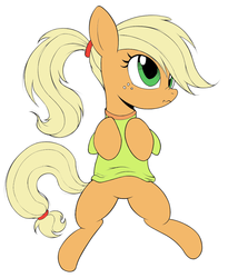 Size: 821x1000 | Tagged: safe, artist:icicle-niceicle-1517, artist:kas92, artist:xn-d, color edit, derpibooru exclusive, edit, applejack, earth pony, pony, g4, alternate hairstyle, clothes, colored, cute, featureless crotch, female, jackabetes, mare, on back, ponytail, scrunchy face, simple background, solo, sweater, white background