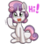 Size: 512x512 | Tagged: safe, artist:anibaruthecat, sweetie belle, pony, unicorn, g4, cute, diasweetes, explicit source, female, filly, foal, looking at you, open mouth, simple background, smol, solo, talking to viewer, text, transparent background, waving