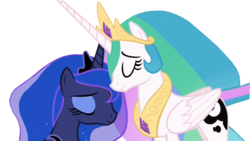 Size: 1920x1080 | Tagged: safe, edit, edited screencap, editor:childofthenight, screencap, princess celestia, princess luna, alicorn, pony, a royal problem, g4, background removed, eyes closed, female, mare, royal sisters, sibling love, siblings, simple background, sisterly love, sisters, transparent background