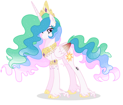 Size: 2568x2192 | Tagged: safe, artist:xxsakuragalaxyxx, princess celestia, alicorn, pony, g4, cloven hooves, colored wings, colored wingtips, crown, female, high res, mare, peytral, redesign, regalia, simple background, solo, unshorn fetlocks, white background