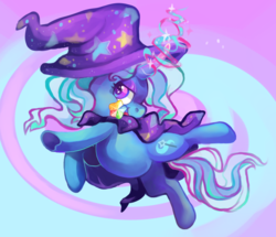 Size: 800x688 | Tagged: safe, artist:blynxee, trixie, pony, unicorn, g4, female, magic, magic wand, mouth hold, solo, underhoof