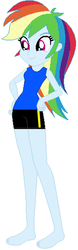 Size: 1913x6112 | Tagged: safe, artist:jawsandgumballfan24, rainbow dash, equestria girls, g4, barefoot, clothes, feet, female, happy, shorts, smiling, solo, tank top