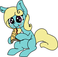 Size: 487x476 | Tagged: safe, artist:nootaz, oc, oc only, oc:seafoam breeze, pony, blank flank, commission, eating, food, heart eyes, pineapple pizza, pizza, simple background, solo, transparent background, wingding eyes