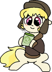 Size: 268x373 | Tagged: safe, artist:nootaz, march gustysnows, pony, g4, coffee, coffee cup, commission, cup, female, heart eyes, hoof hold, simple background, solo, transparent background, wingding eyes