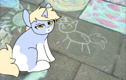 Size: 640x410 | Tagged: safe, artist:nootaz, oc, oc only, oc:nootaz, pony, unicorn, chalk drawing, coat markings, female, irl, mare, photo, ponies in real life, ponified animal photo, socks (coat markings), solo, stick figure, stickmare