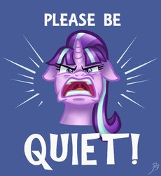 Size: 858x932 | Tagged: safe, artist:fujikoeurekachamploo, starlight glimmer, pony, unicorn, g4, bust, female, mare, quiet, ragelight glimmer, text, this will end in gulag