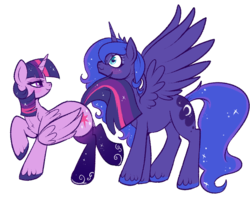 Size: 910x729 | Tagged: safe, artist:lulubell, princess luna, twilight sparkle, alicorn, pony, g4, blushing, clothes, female, lesbian, raised hoof, seduction, ship:twiluna, shipping, simple background, socks, tail seduce, transparent background, twilight sparkle (alicorn), unshorn fetlocks