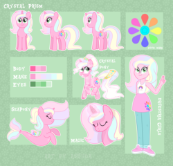 Size: 4207x4031 | Tagged: safe, artist:ashidaii, oc, oc only, oc:crystal prism, pony, seapony (g4), unicorn, equestria girls, g4, absurd resolution, female, mare, reference sheet, solo