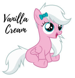 Size: 4844x5000 | Tagged: safe, artist:mythchaser1, oc, oc:vanilla cream, pegasus, pony, absurd resolution, blue eyes, bow, female, filly, hair accessory, white hair, young