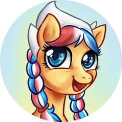 Size: 719x720 | Tagged: safe, artist:avui, oc, oc only, oc:ember, oc:ember (hwcon), earth pony, pony, hearth's warming con, dutch cap, female, hat, heart eyes, looking at you, mare, mascot, netherlands, solo, wingding eyes